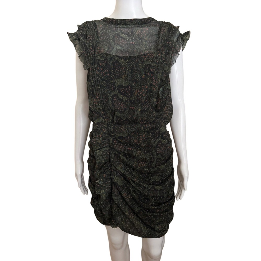 AllSaints Hali Tamora Khaki Green Snake Print Mini Dress Size 10